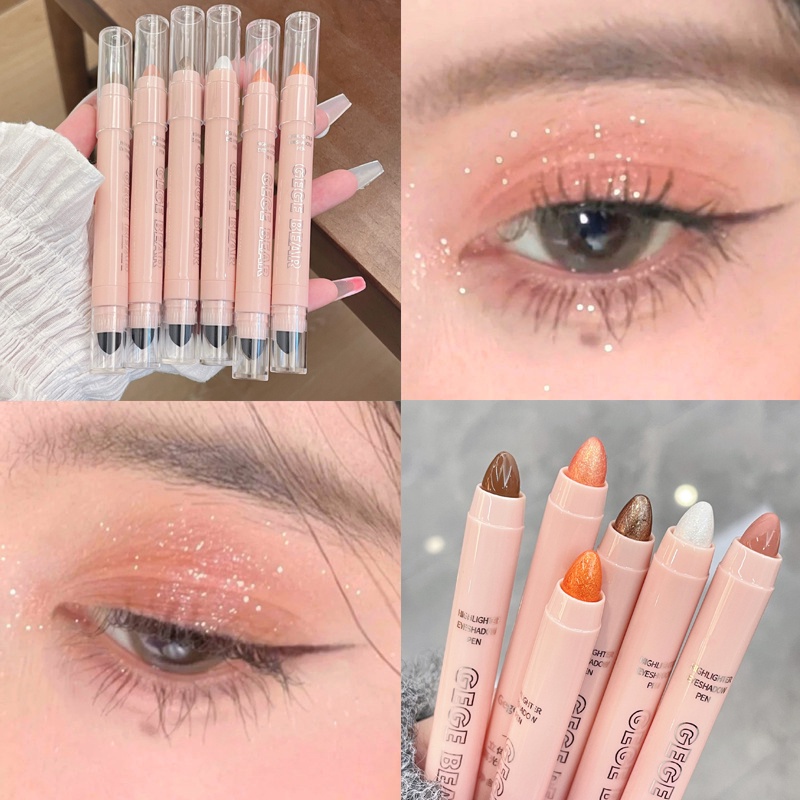 Phấn Mắt Dạng Bút Hai Đầu Hiệu Ứng 3D Độ Bóng Cao 6 Màu Sắc Tùy Chọn Hiệu Gege Bear