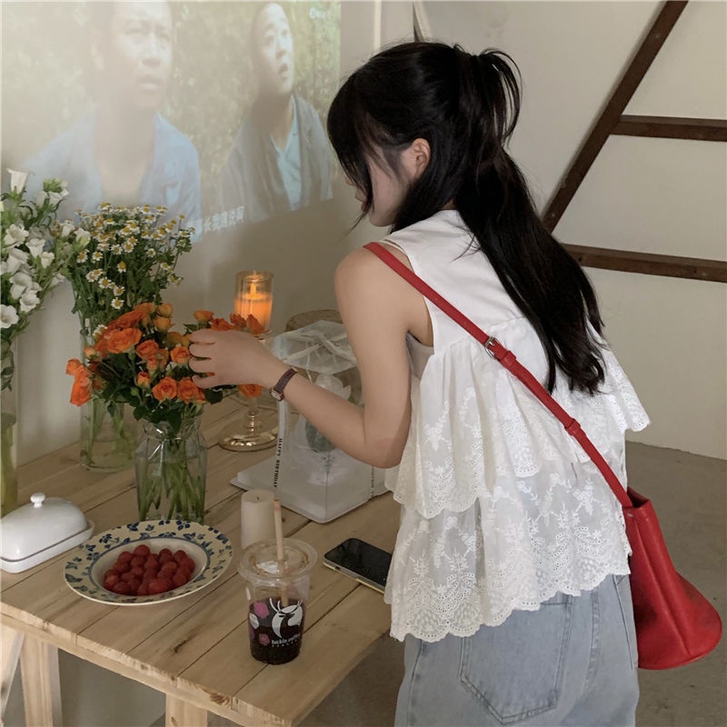 Áo Hai Dây Phối Ren Màu Trắng Thời Trang Mùa Hè Xinh Xắn Cho Nữ