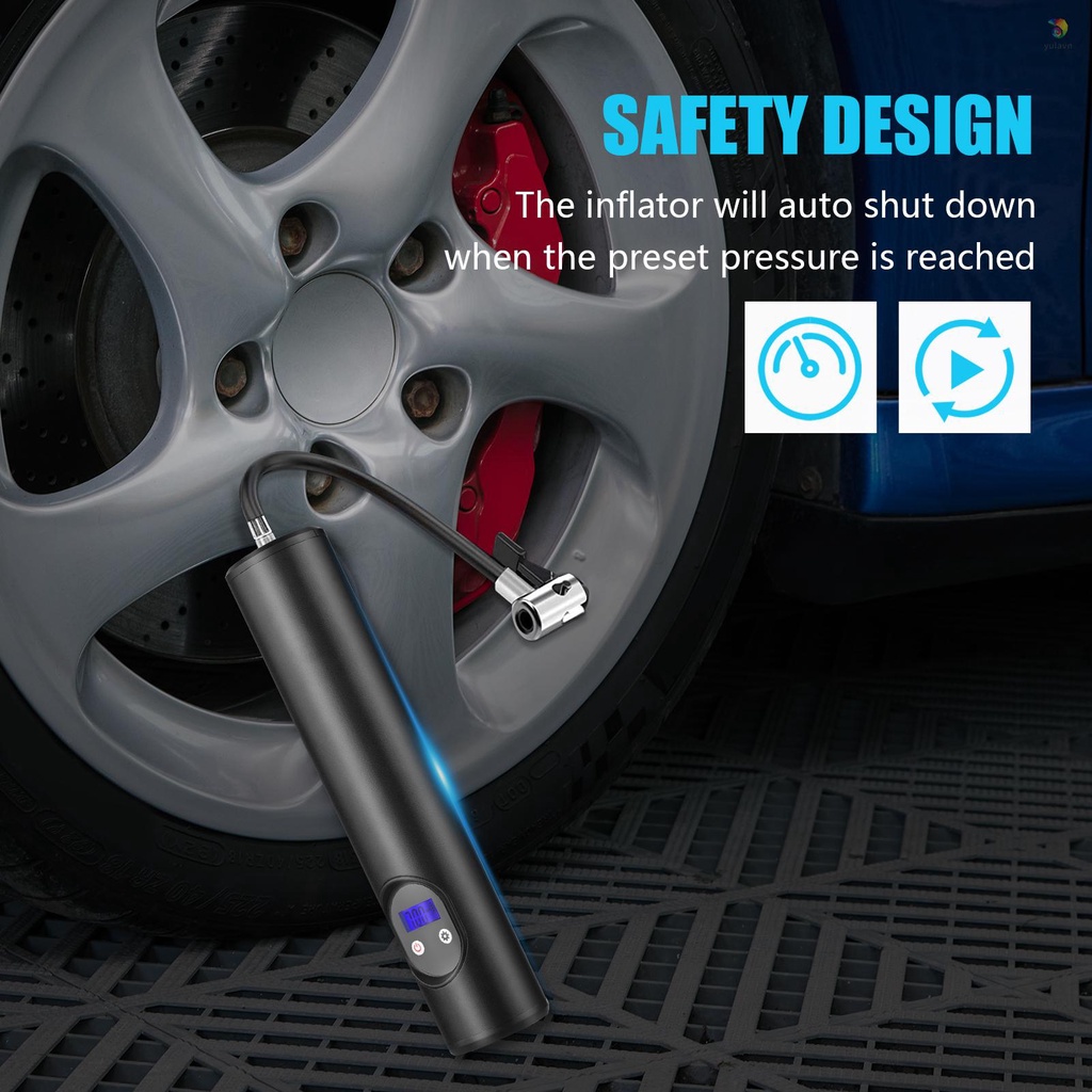 Máy Bơm Lốp Xe Hơi Mini 12V 150 PSI Màn Hình LCD Kỹ Thuật Số Có Đèn LED Sạc Pin 2000mAh