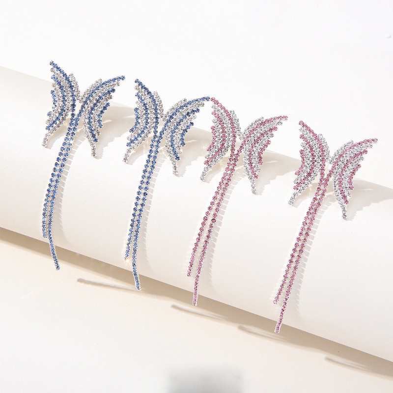 Bông Tai Mạ Bạc 925 Dáng Dài Hình Bướm Đính Kim Cương Phong Cách Hàn Quốc