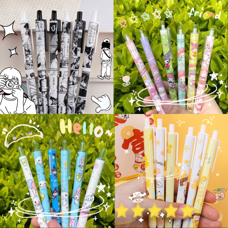 Set 6 Bút Mực Gel Đen Phim hoạt hình dễ thương Hàn Quốc bút mùa xuân văn phòng phẩm