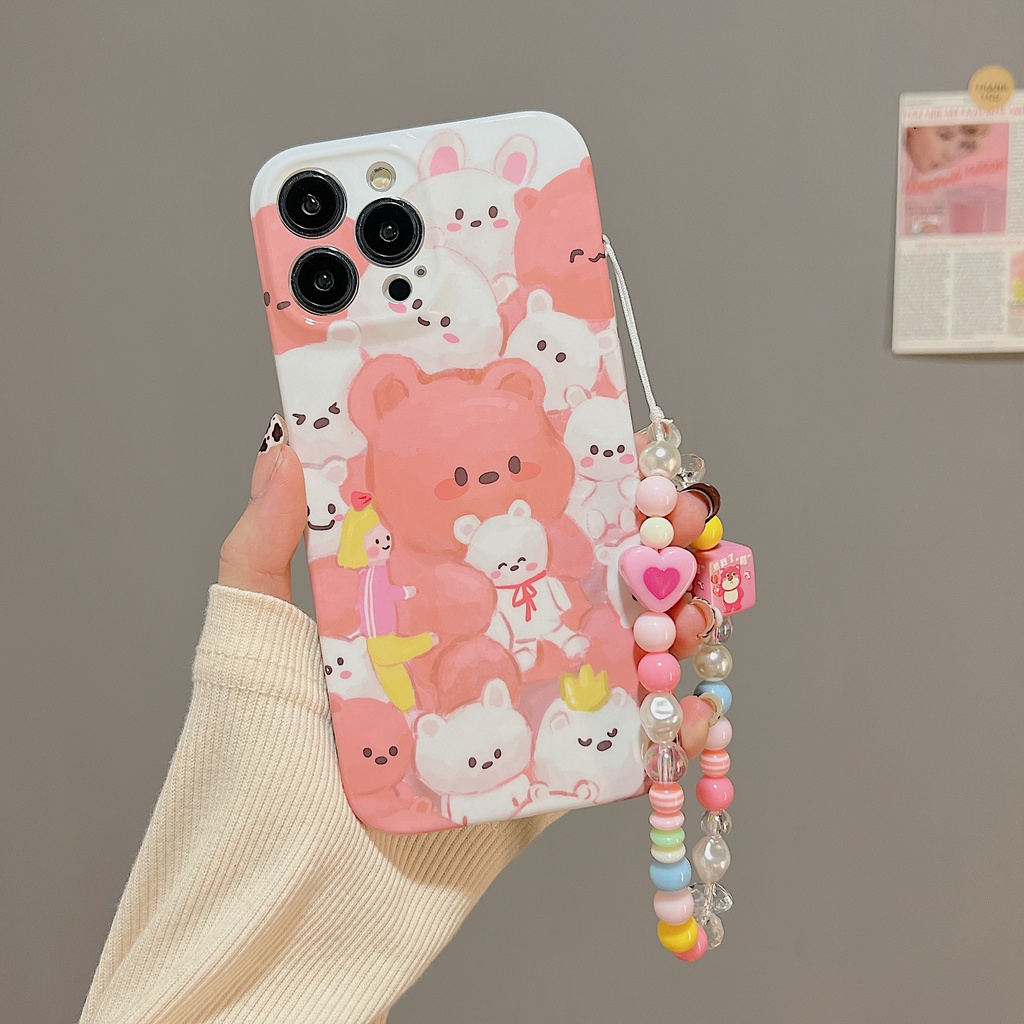 Ốp Điện Thoại TPU Dẻo Họa Tiết Gấu / Vịt / Dây Đeo Ngọc Trai Dễ Thương Cho iphone 14 13 11 12 Pro Max