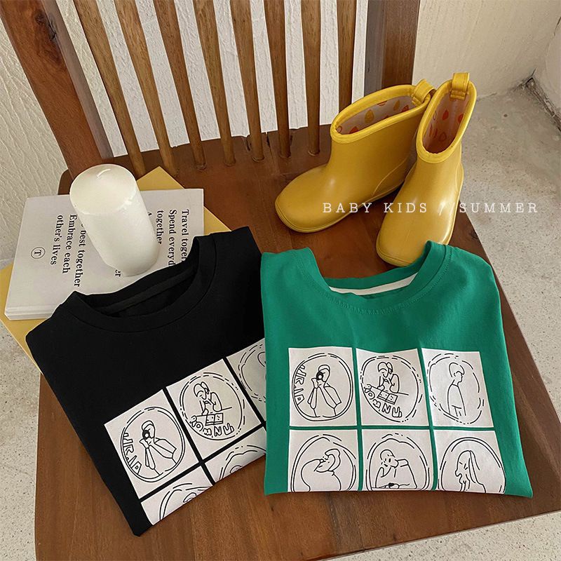 Áo Thun 100% cotton Tay Ngắn Thoáng Khí In Họa Tiết Hoạt Hình Dành Cho Trẻ Em