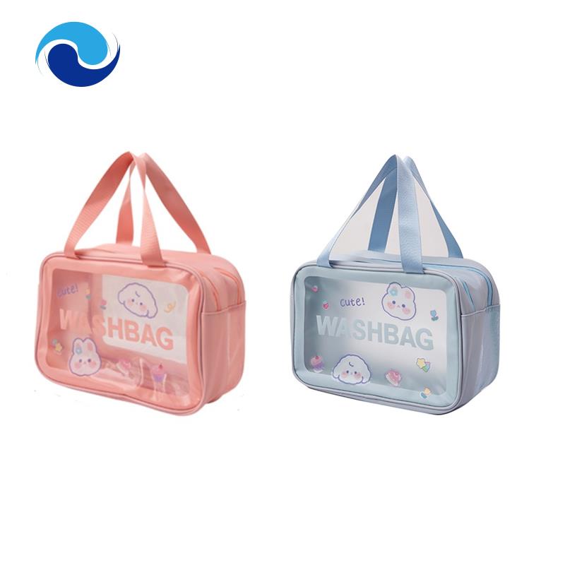 Túi Đựng Mỹ Phẩm Bằng Nhựa Hai Lớp Cỡ Lớn Họa Tiết Gấu Dễ Thương