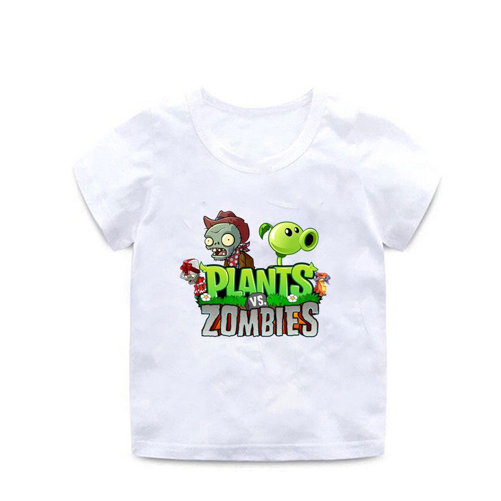 Áo Thun Cotton Tay Ngắn In Họa Tiết Hoạt Hình Plants VS Zombies Cổ Điển Thời Trang Mùa Hè Cho Bé