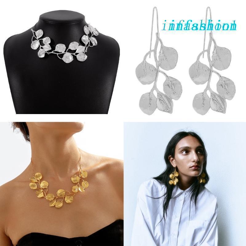 Bộ Vòng cổ + Bông Tai Hình Chiếc Lá Bản To Có Thể Điều Chỉnh Cho Nữ