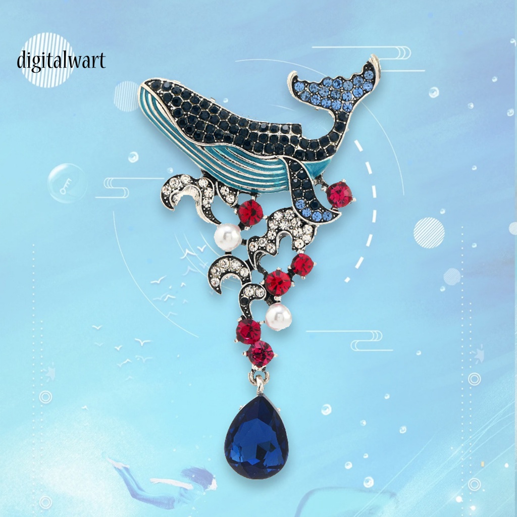 Kỹ Thuật Số| Ghim Cài Áo Hình Cá Voi Đính Đá Tráng Men Giả Chống Gỉ Sét Phong Cách Vintage