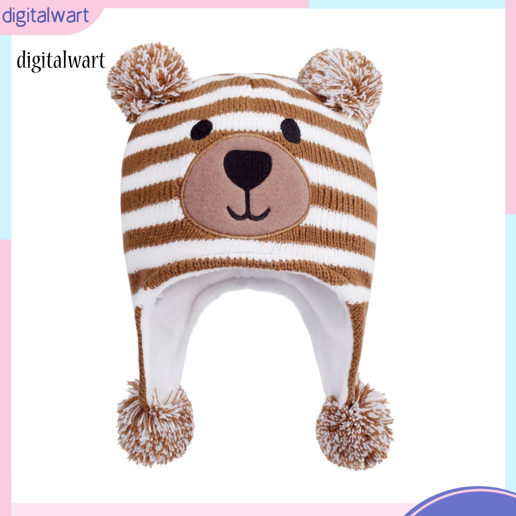 Kỹ Thuật Số| Mũ Beanie Dệt Kim Đính Bóng Lông Họa Tiết Kẻ Sọc Co Giãn Dành Cho Trẻ Em