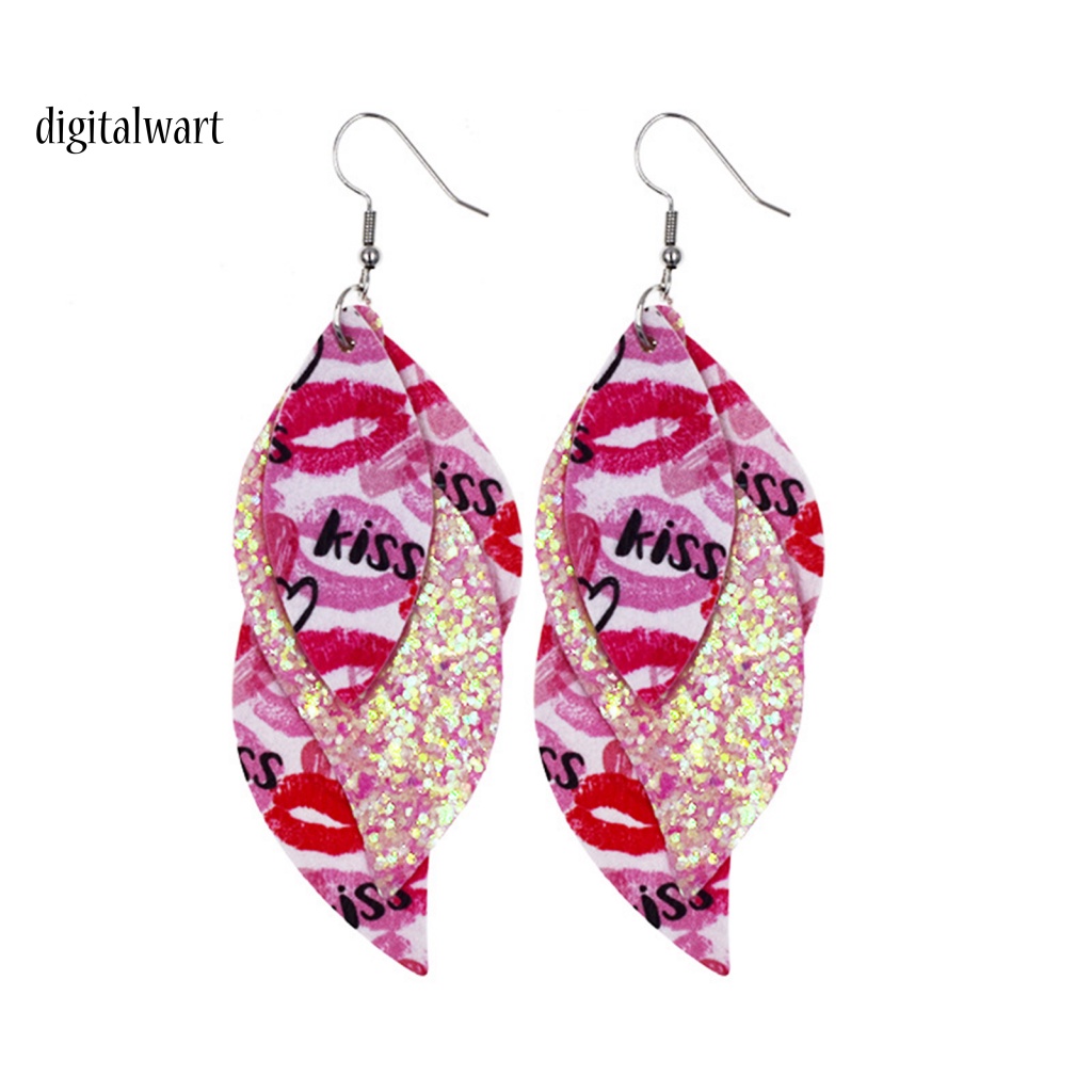 Kỹ Thuật Số| Bông Tai Bằng Da Hình Chữ S Đính Kim Sa Lấp Lánh Thời Trang