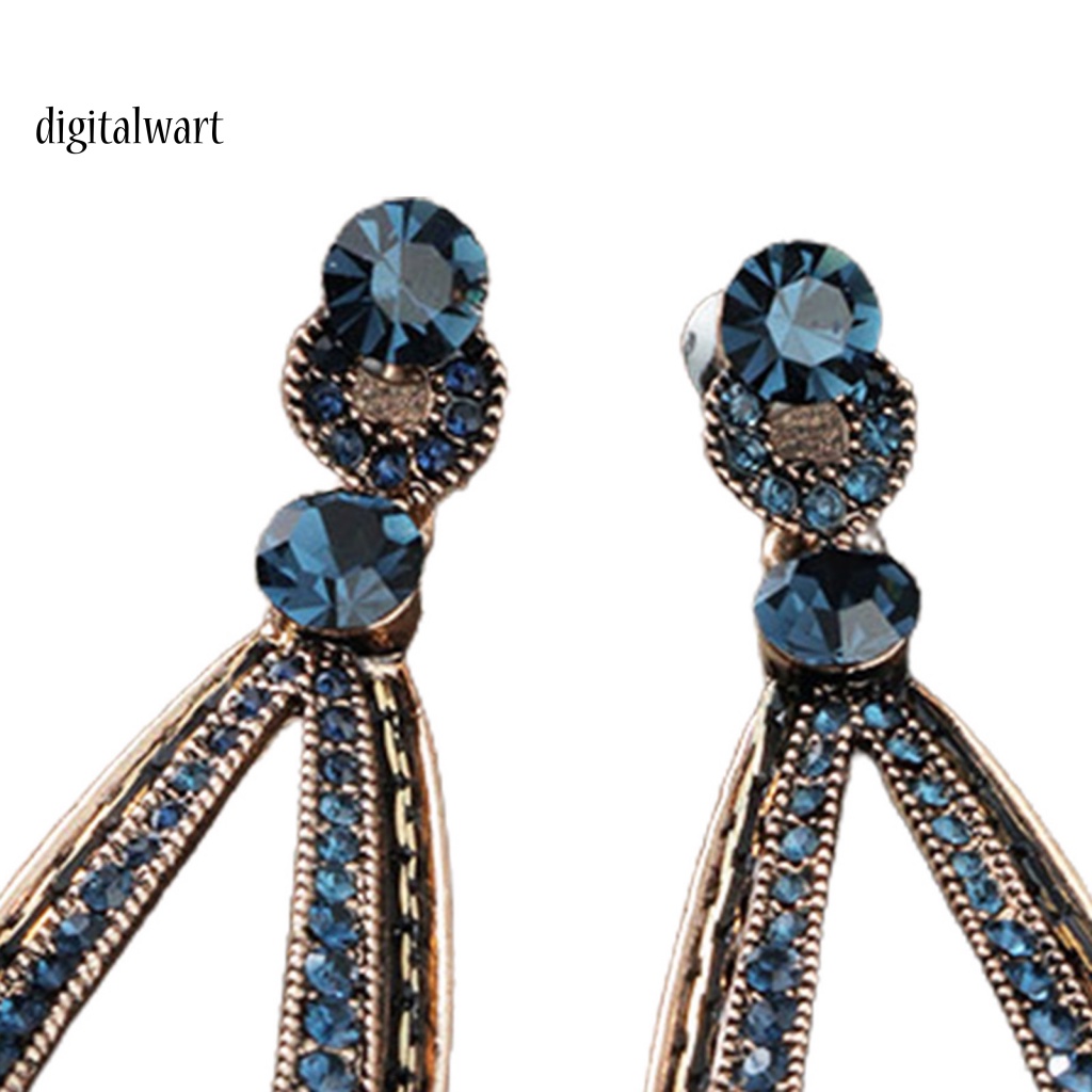 Kỹ Thuật Số| Khuyên Tai Giọt Nước Đính Đá Xanh Lam Hình Giọt Nước Phong Cách Vintage