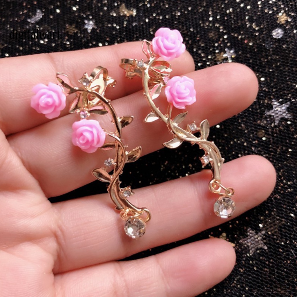 Kỹ Thuật Số| 1 Cặp Khuyên Kẹp Vành Tai Hình Hoa Hồng Đính Đá Lấp Lánh