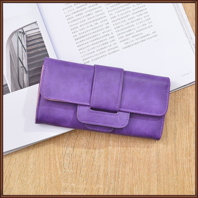 Ví Da Pu Dáng Dài Màu Trơn Đơn Giản Thời Trang Cho Nữ