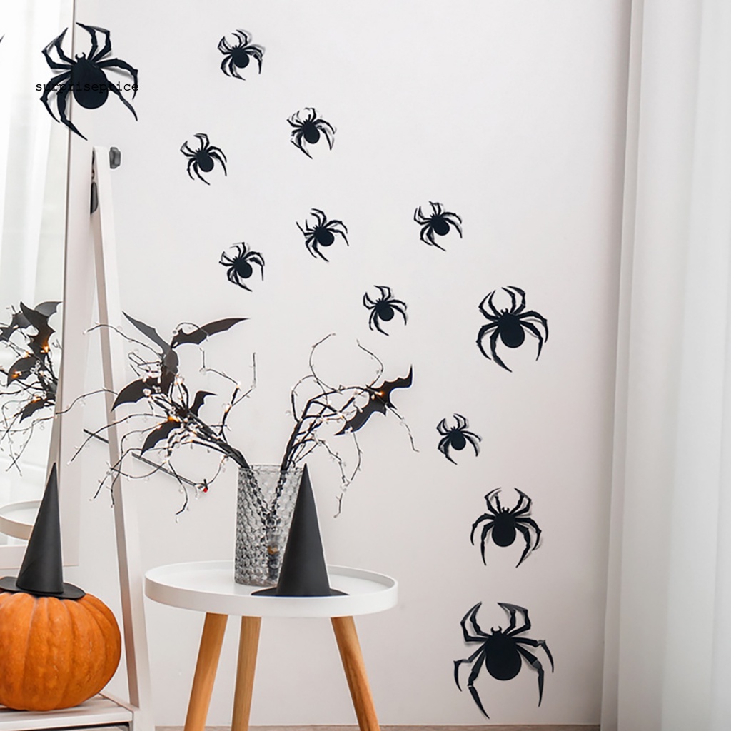 Set 12 Sticker Dán Tường Trang Trí Tiệc Halloween Hình Nhện