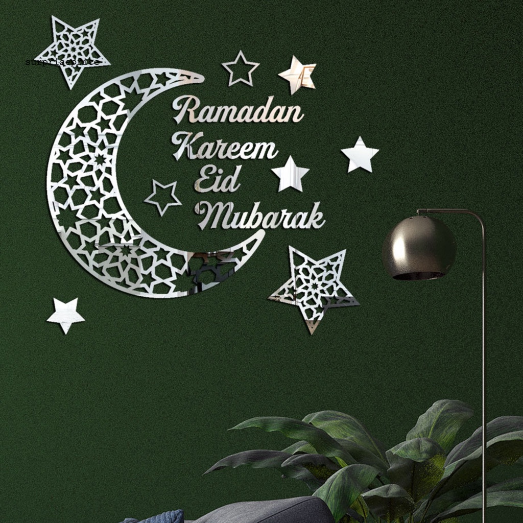 1 Bộ Sticker Dán Tường Bằng Acrylic Tráng Gương Hình Mặt Trăng Trang Trí Nhà Cửa