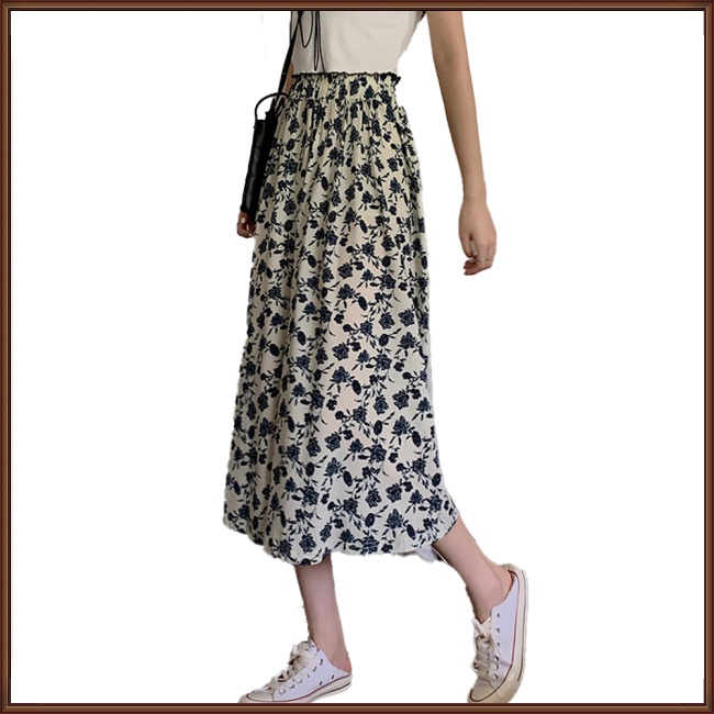 Chân Váy Lưng Cao Co Giãn In Họa Tiết Hoa Phong Cách Pháp Cổ Điển Thời Trang Mùa Hè Cho Nữ