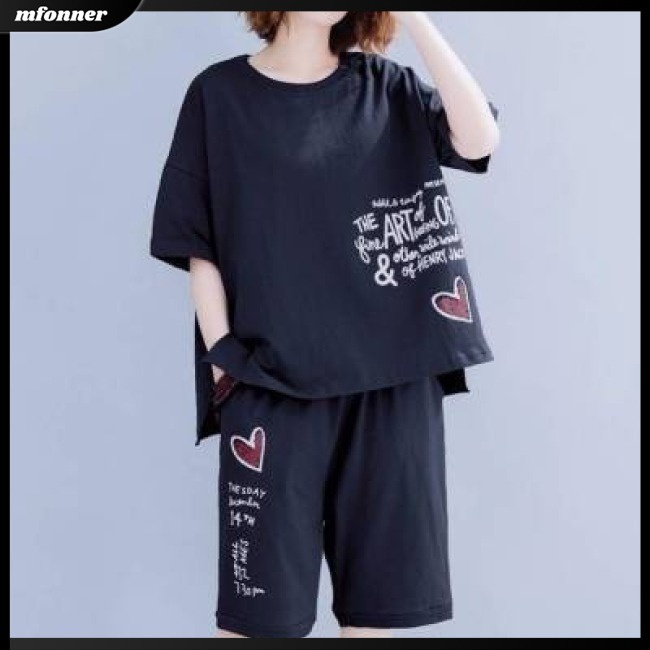 Set Đồ Mùa Hè 2 Món Gồm Áo Thun Tay Cộc In Họa Tiết + Quần Ngắn Dáng Rộng Thời Trang Cho Nữ