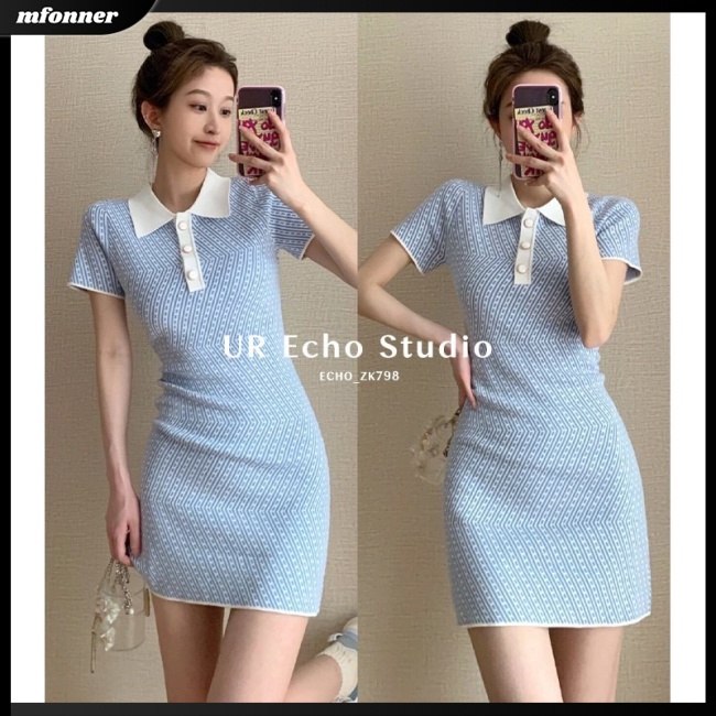 Đầm Dệt Kim Tay Ngắn Dáng Chữ A Màu Sắc Tương Phản Phong Cách Cổ Điển Thời Trang Cho Nữ