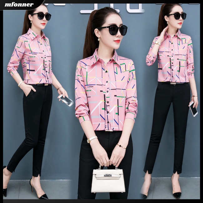 Áo Sơ Mi Chiffon Dài Tay Họa Tiết Sọc Thời Trang Dành Cho Nữ