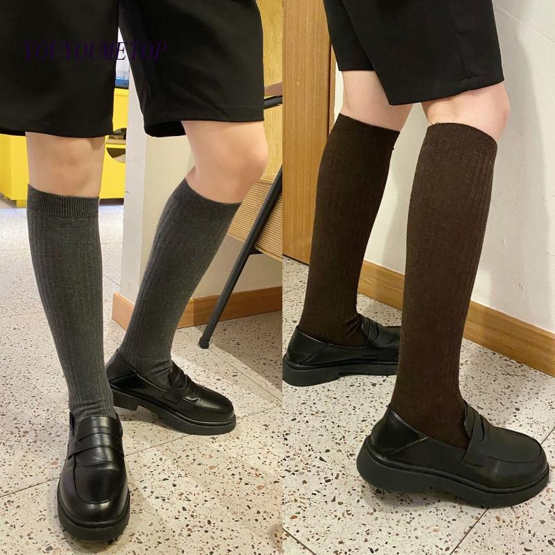 1 Đôi Tất Chân Cotton Màu Trơn Thời Trang Cho Nữ