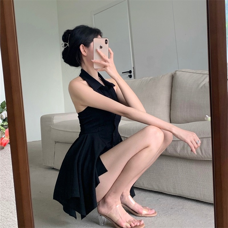 COZOK Đầm Hai Dây Mỏng Hở Vai Thời Trang Quyến Rũ Cho Nữ