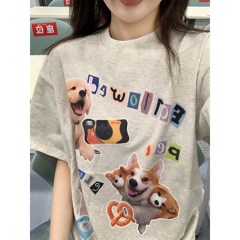 Áo Thun Tay Ngắn Dáng Rộng In Hình Chú Chó Dễ Thương Thời Trang Mùa Hè Cho Bạn