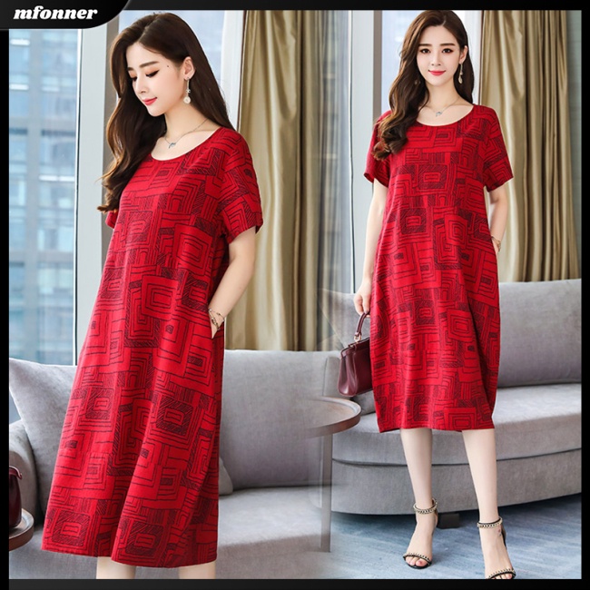 Đầm Tay Ngắn Cổ Tròn Dáng Rộng In Họa Tiết Thời Trang Mùa Hè Xinh Xắn Cho Nữ