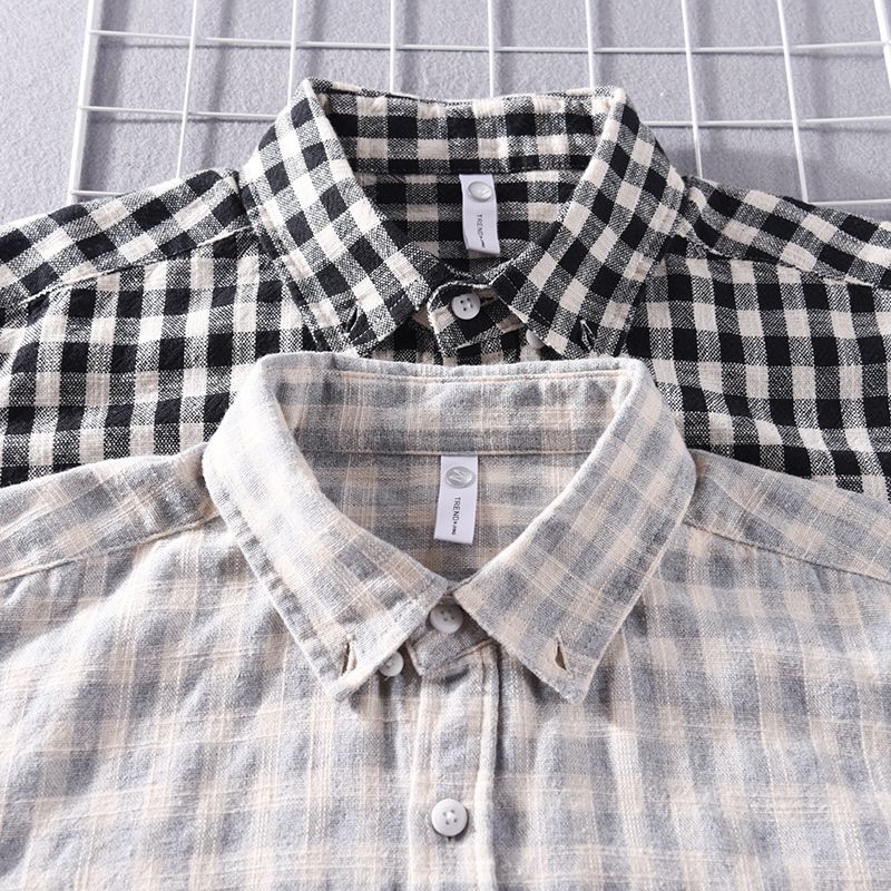 Áo Khoác Sơ Mi Caro Tay Dài Dáng Rộng Trẻ Trung Phong Cách Retro Nhật Bản Cho Nam