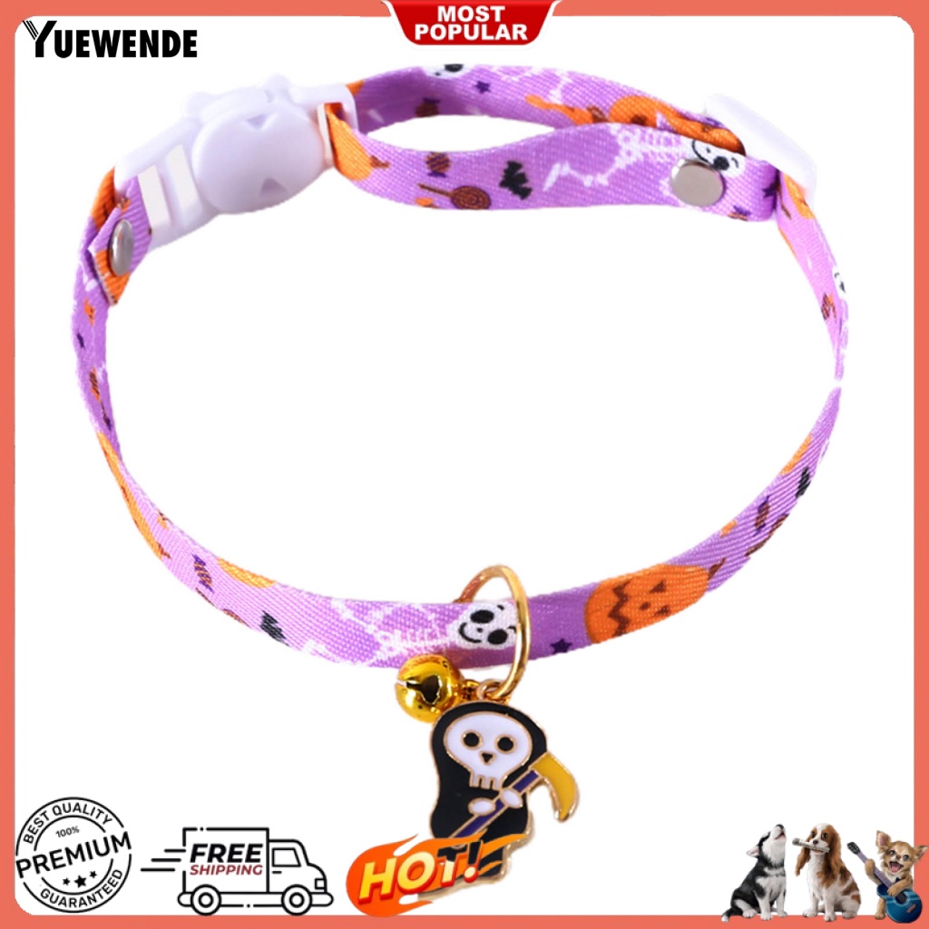 Vòng Cổ Gắn Chuông Họa Tiết Ma Bí Ngô Có Thể Điều Chỉnh Trang Trí Lễ Hội Cho Thú Cưng