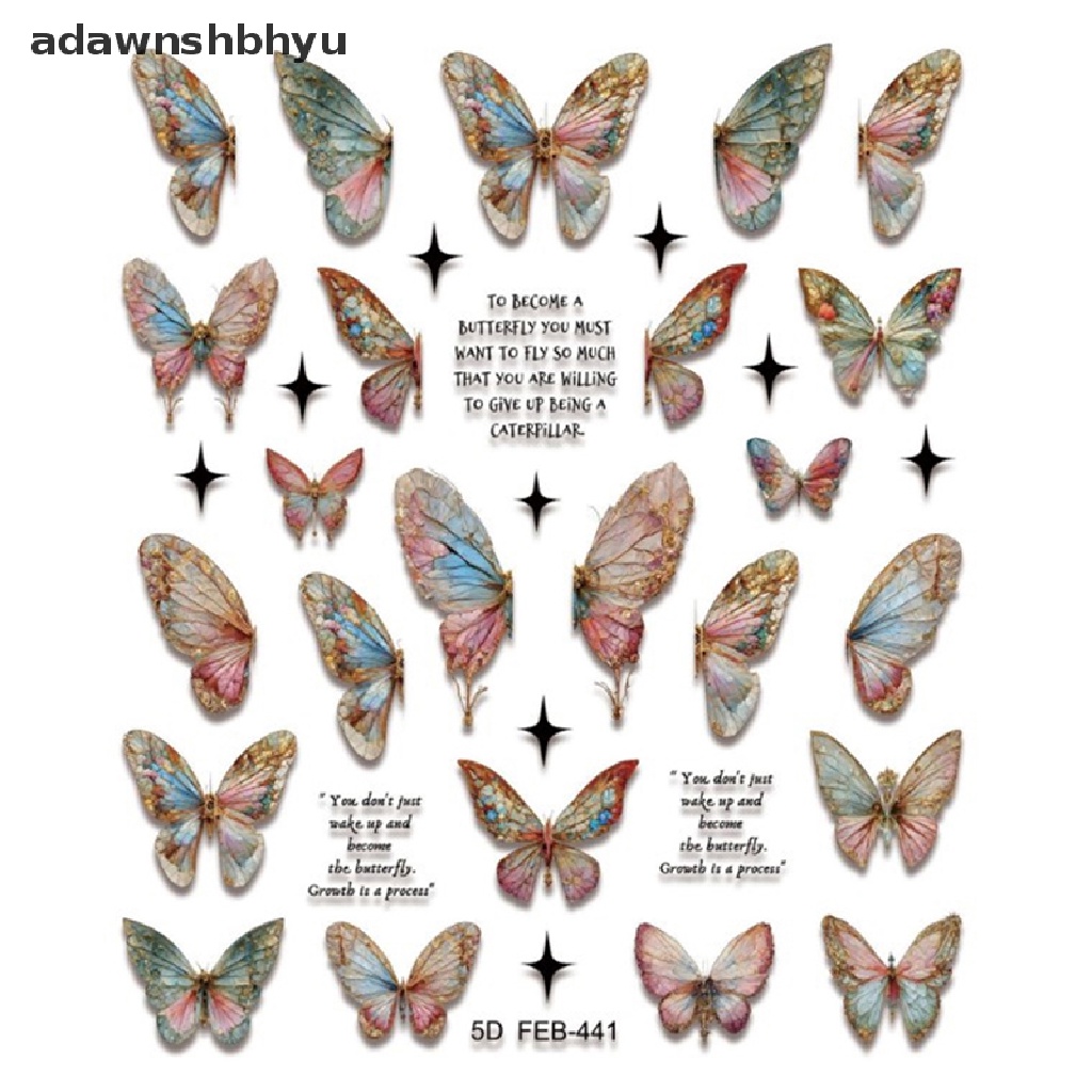 1 Tờ Miếng Dán Móng Tay Hình Bướm 5D Màu Gradient