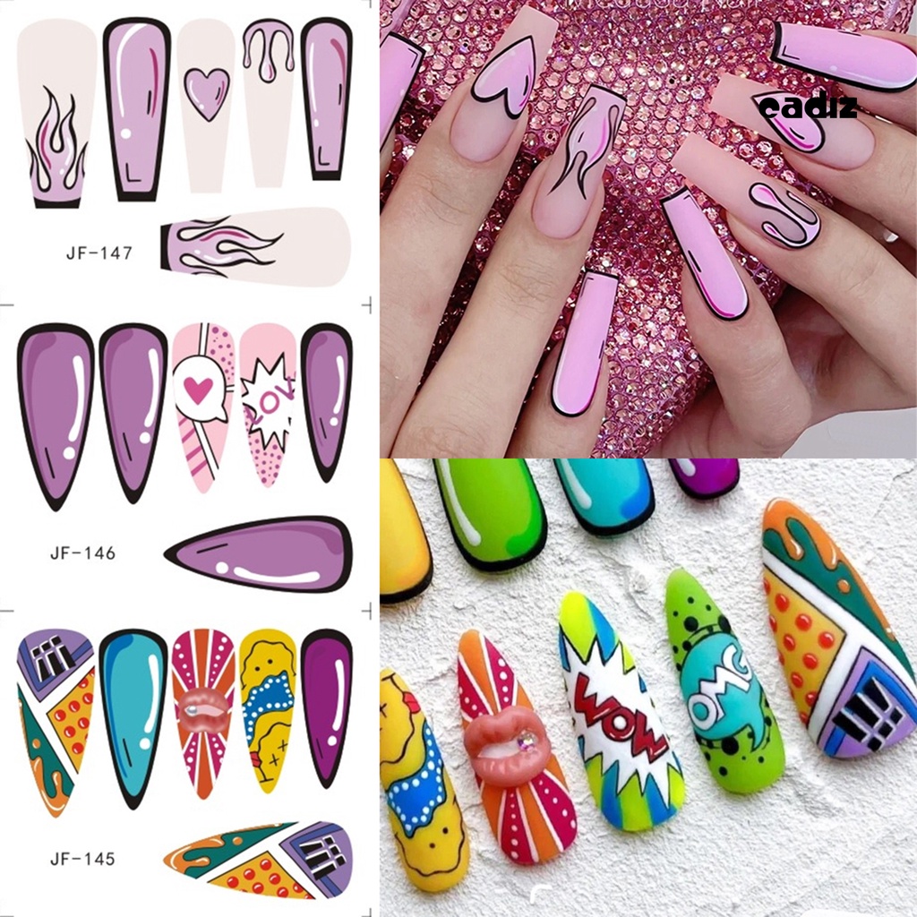 Miếng Dán Trang Trí Móng Tay Dạng Trượt Hiệu Ứng 3D Hoạt Hình Không Phai DIY