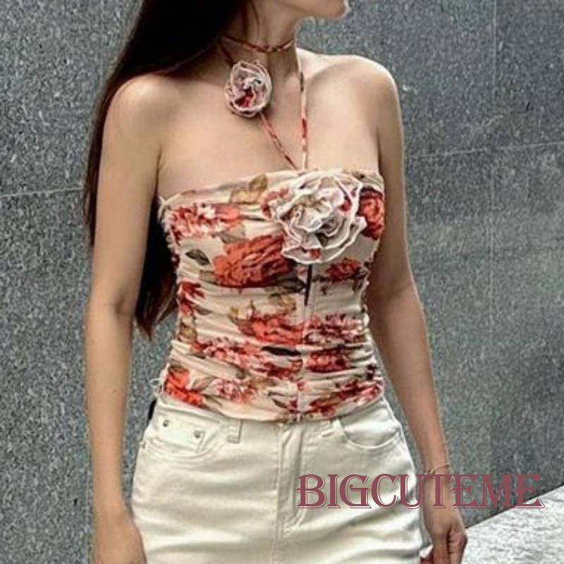 Áo Ống Ôm Sát Nách Hở Lưng In Họa Tiết Hoa Thời Trang Mùa Hè Cho Nữ