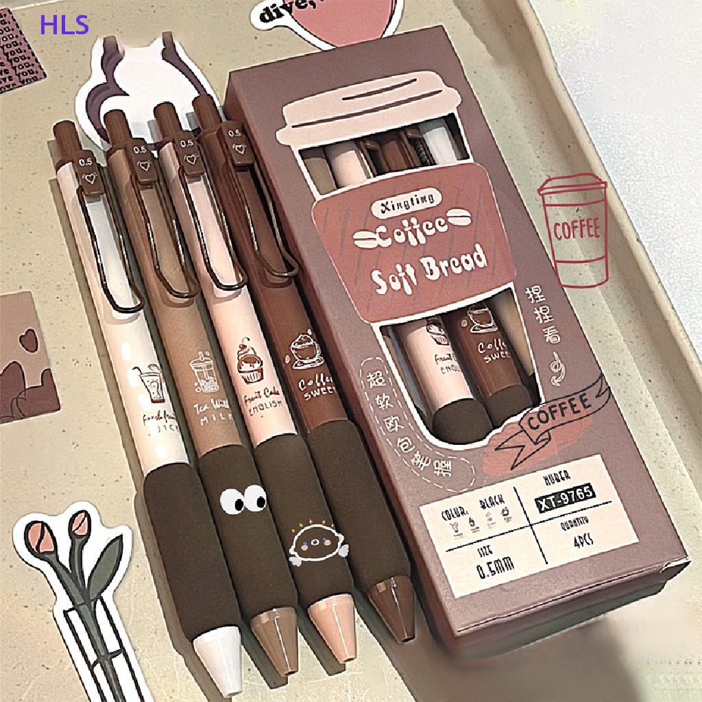 Set 4 Bút Mực Gel Mềm 0.5mm Màu Đen Hình Bánh Mì / Cà Phê