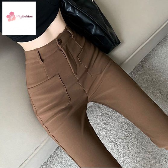 Quần Dài Ống Loe Lưng Cao Màu Nâu