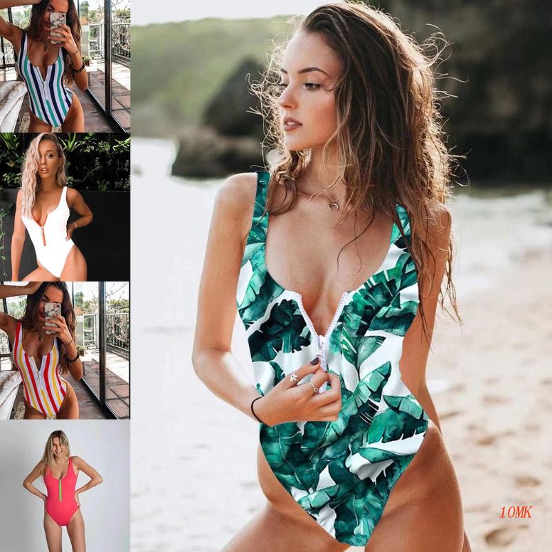 Bikini Một Mảnh Lưng Thấp Màu Trơn Phối Khóa Kéo Trước Quyến Rũ Cho Nữ