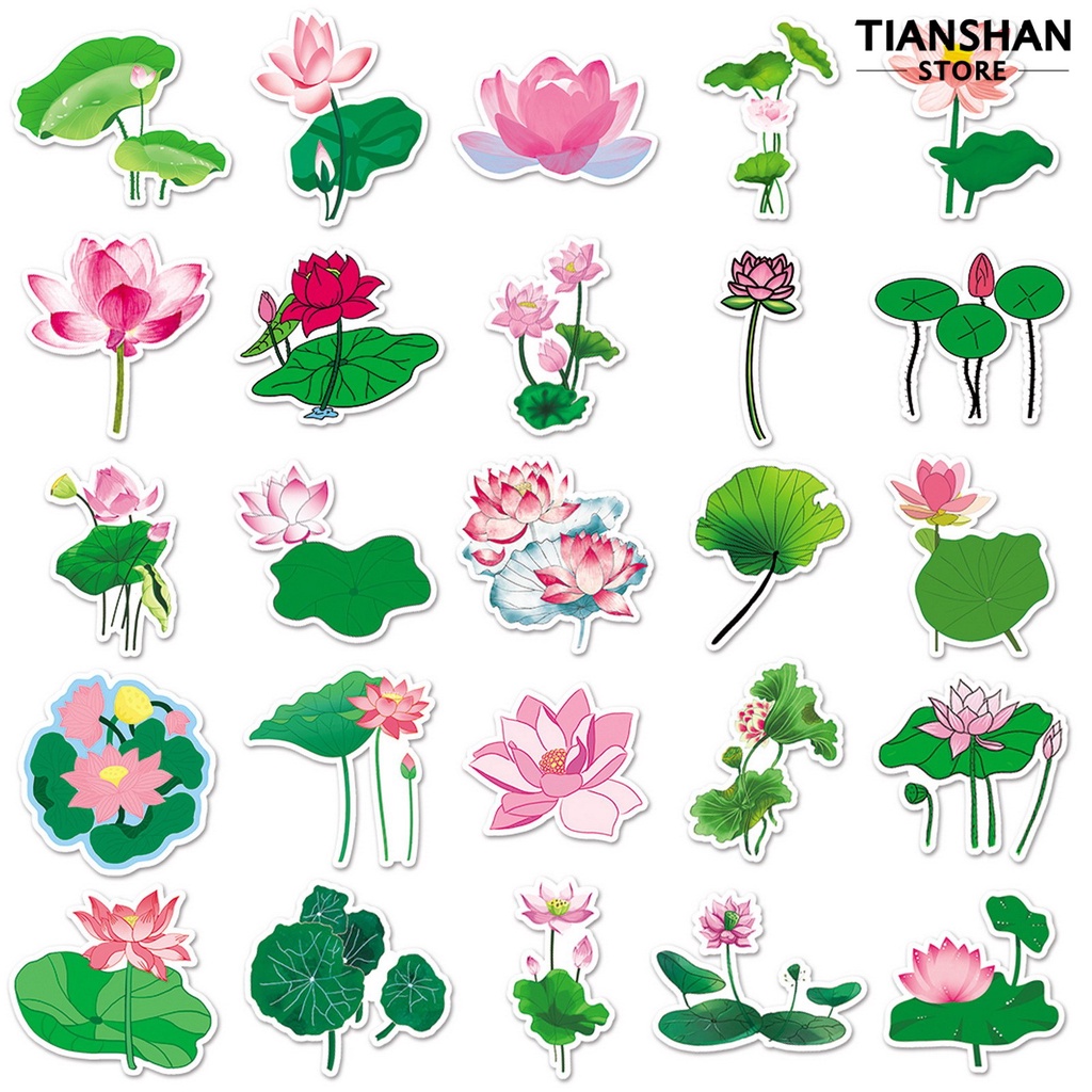 Tianshan Set 50 Miếng Dán Hình Hoa Sen Tự Dính Trang Trí Sổ Tay / Điện Thoại / Laptop / Trường Học