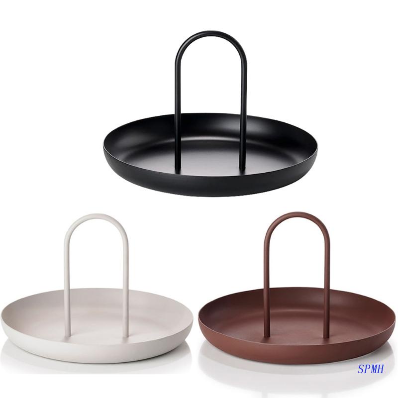 Khay Tròn Bằng Nhựa Đựng Đồ Trang Sức Có Tay Cầm Sắp Xếp Gọn Gàng Cho Nhà Bếp
