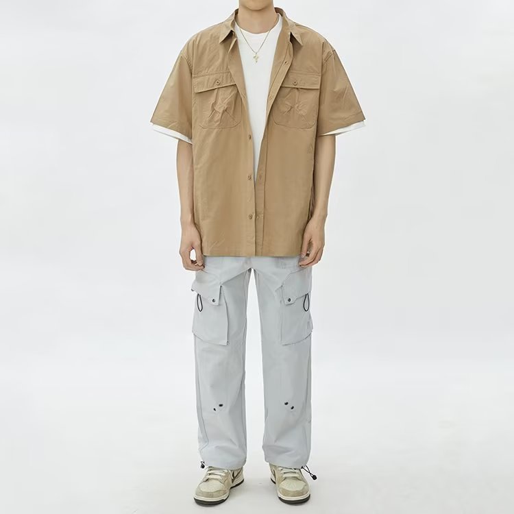 Áo Sơ Mi Ngắn Tay Dáng Rộng Phối Túi Lớn Thời Trang Mùa Hè Nhật Bản Dành Cho Nam