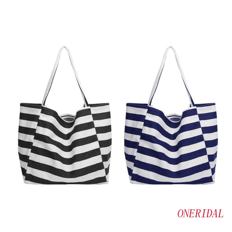 Túi Xách Vải Canvas Họa Tiết Sọc Có Thể Tái Sử Dụng Cho Nữ