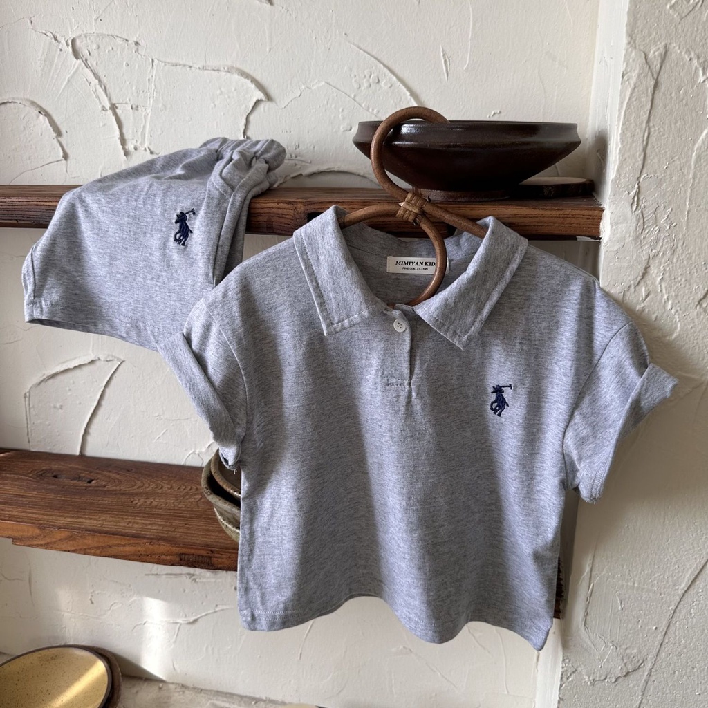 Bộ Áo Thun polo Ngắn Tay Thêu Họa Tiết + Quần short Thời Trang Mùa Hè Cho Bé