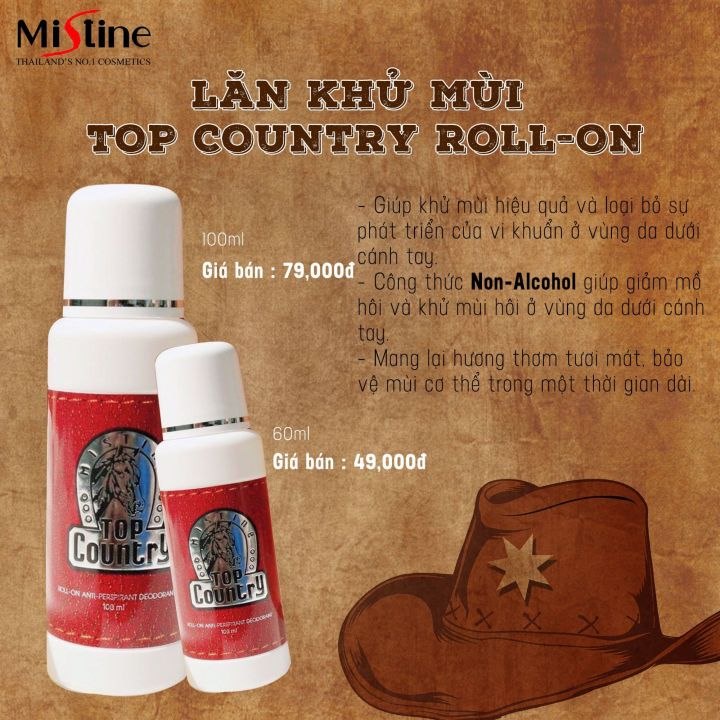 Lăn khử mùi ngựa đỏ Top Country Roll On mùi nam tính Thái Lan