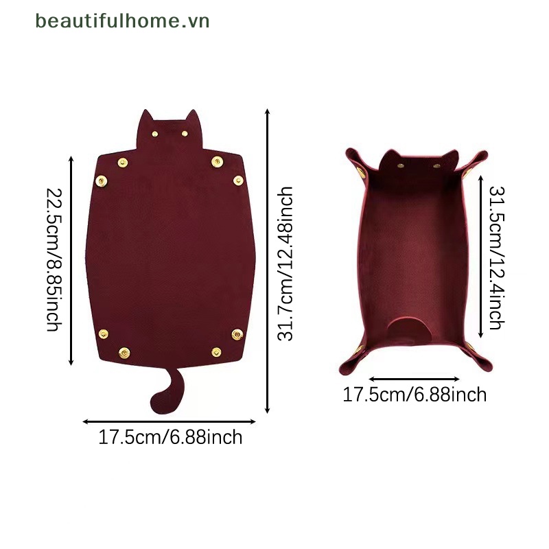 1 Khay Đựng Đồ Để Bàn Bằng Da Hình Mèo Dễ Thương