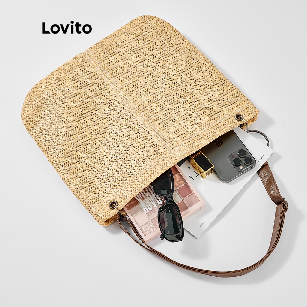 Túi hobo Lovito khóa kéo có vòng kim loại với lớp lót màu trơn phong cách thường ngày dành cho nữ L50AD116 (kaki/màu mơ)