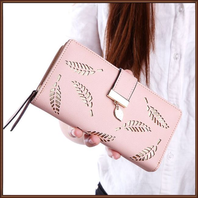 Ví Da Cầm Tay Dáng Dài Họa Tiết Lá Rỗng Thời Trang Cho Nữ