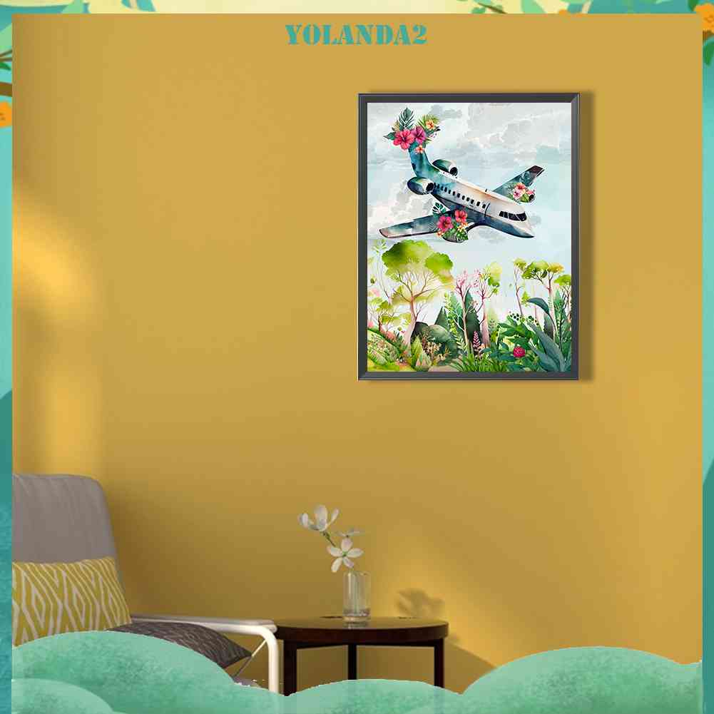 Tranh Đính Đá Kim Cương Toàn Bộ 5D DIY Hình Vẽ Máy Bay Dùng Trang Trí Nhà