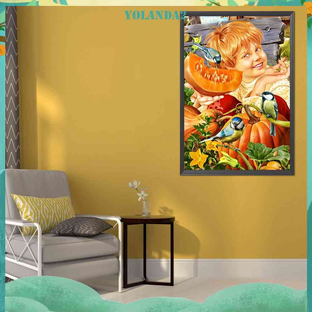 Tranh Đính Đá Kim Cương Toàn Bộ 5D DIY Hình Vẽ Bí Ngô