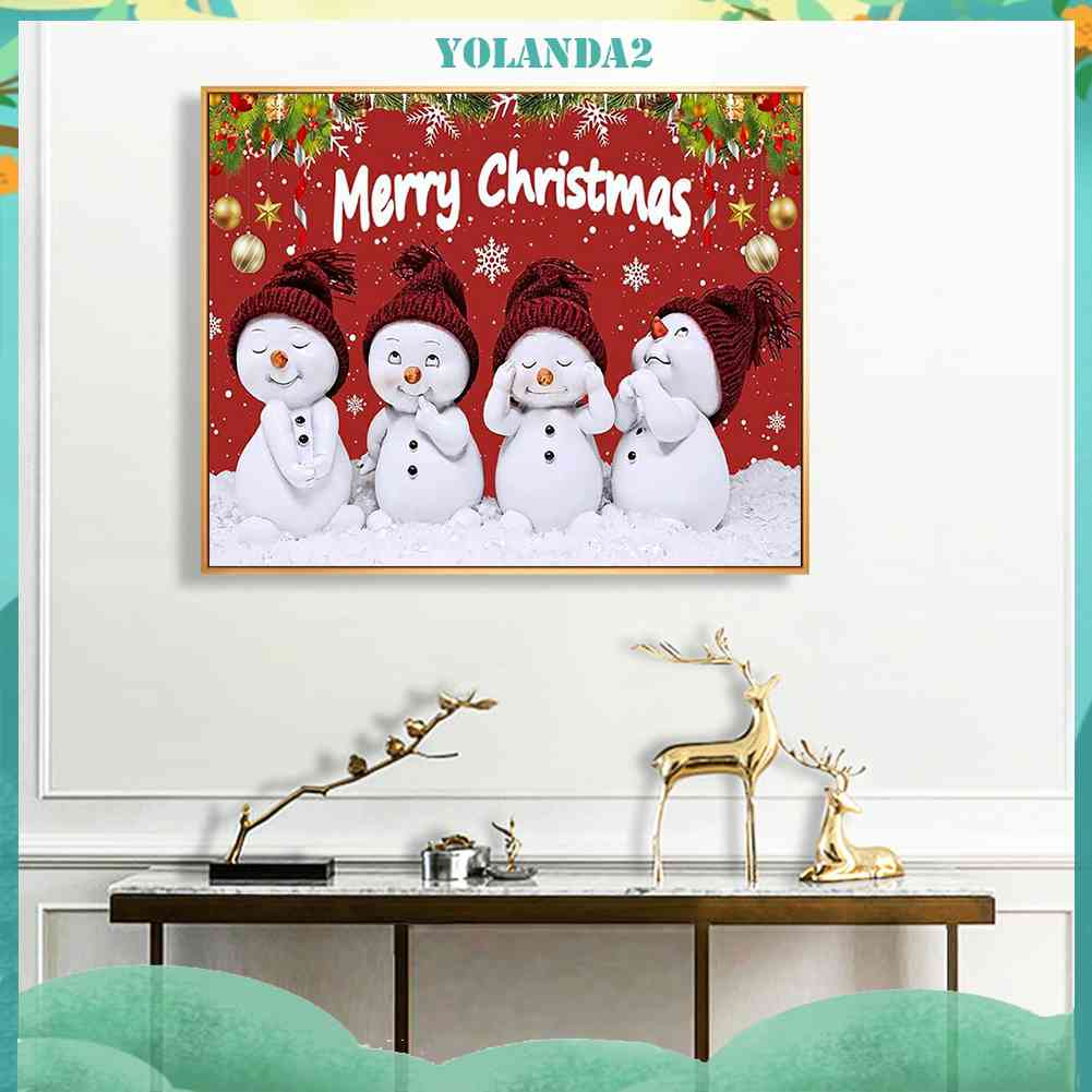 Tranh Đính Đá Kim Cương Toàn Bộ Họa Tiết Bốn Người Tuyết Dùng Trang Trí Tường