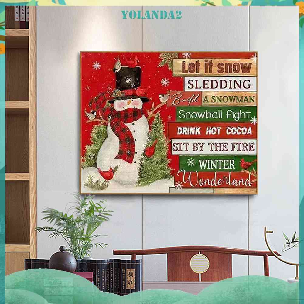 Tranh Đính Đá Kim Cương Toàn Bộ 5D DIY Hình Người Tuyết Và Chữ Tiếng Anh