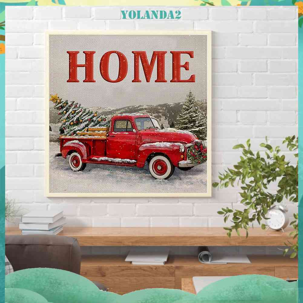 Tranh Đính Đá Kim Cương Toàn Bộ 5D DIY Hình Vẽ Xe Hơi Màu Đỏ Giáng Sinh