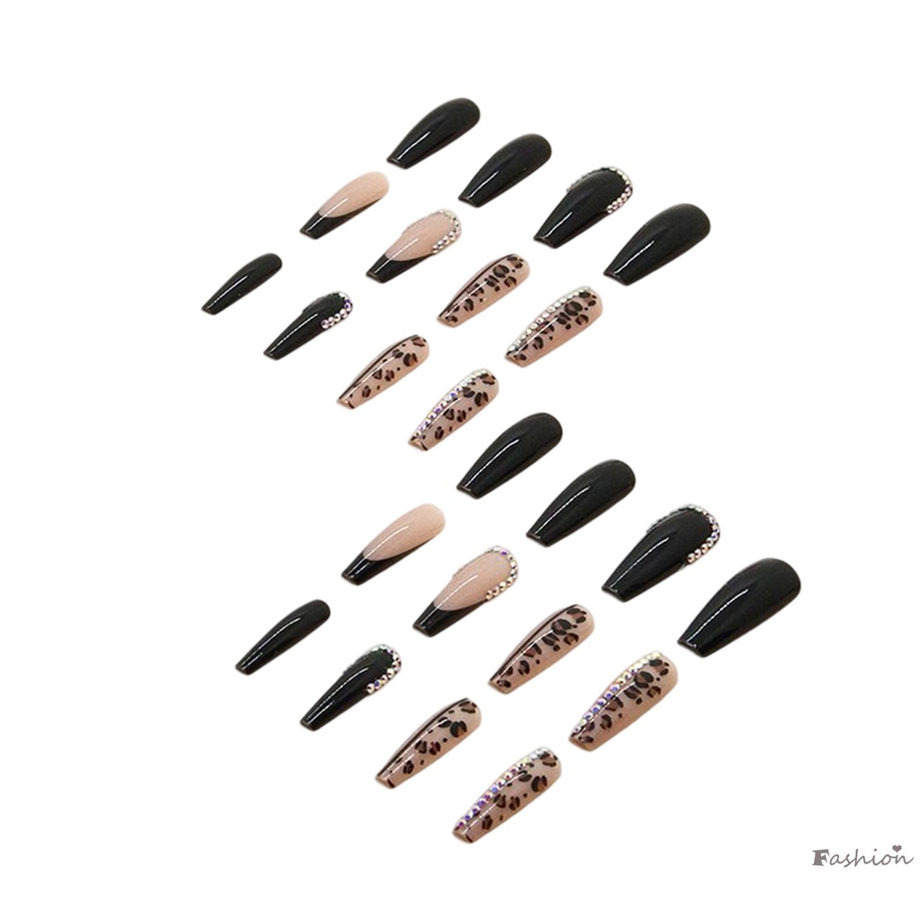 Bộ Móng Tay Giả Dài Màu Đen Đính Đá Nhiều Màu Sắc Không Gây Hại Và Viền Mượt Mà