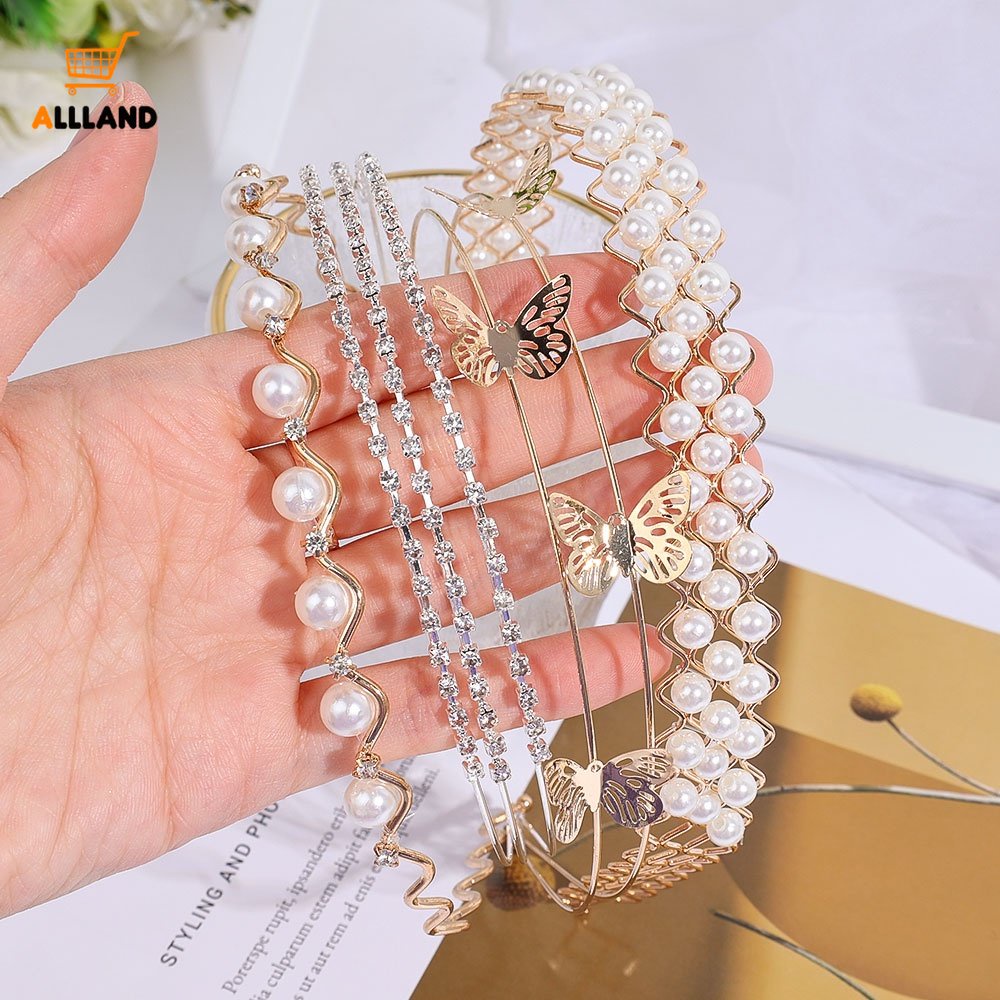 Băng Đô Hợp Kim / Nhiều Lớp Đính Đá / Ngọc Trai / Bướm Xinh Xắn Cho Bé Gái